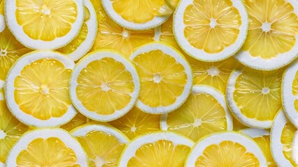 Close-up of fresh yellow lemon slices.