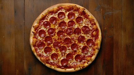 Pepperoni Pizza on Wooden Table