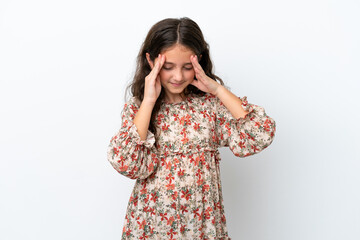 Little caucasian girl isolated on white background with headache