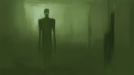 Obraz premium A shadowy figure stands in a dimly lit, greenish space, evoking a sense of mystery and unease.