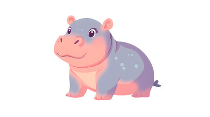 Naklejka premium A cute, cartoon-style hippopotamus with a round body and friendly expression, set against a plain black background.