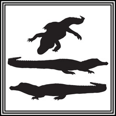 Silhouette illustration set of alligator isolated on white background