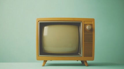 An old-fashioned television set with a blank screen against a green background.