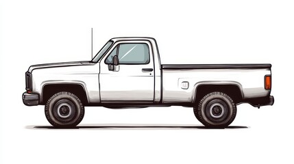 Classic White Pickup Truck Sketch Illustration