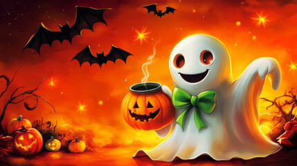 Joyful Happy Halloween 2025 Wishes Image Featuring Friendly Ghost