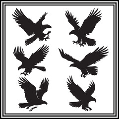 Eagle silhouettes set isolated on white background
