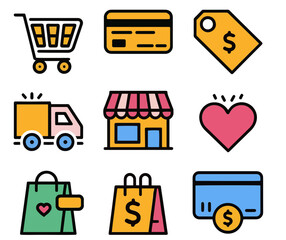 set of e-commerce shopping website icons
