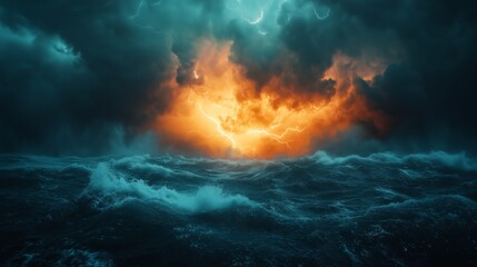 Dramatic Lightning Storm Over Ocean at Dusk