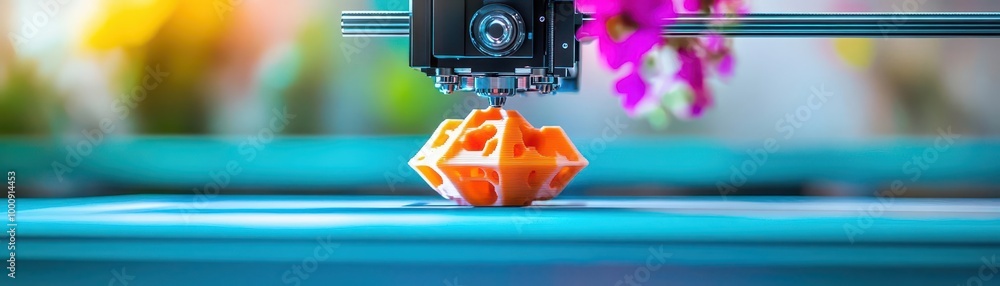 Poster A 3D printer creating a complex part layer by layer, symbolizing additive manufacturing, 3D printing production, technology manufacturing