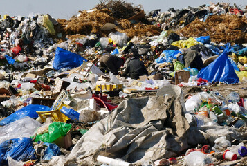 City Garbage Dump ; Disposal of garbage on the city landfill and people who rummage through garbage