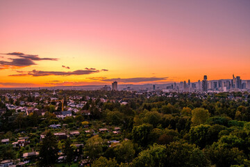 sunset in the city downtown and a part of the suburbs area 