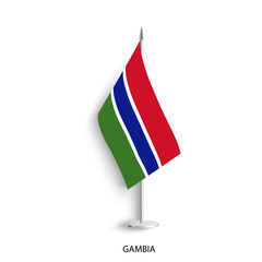 Gambia table flag on light grey background. Gambia  desk flag isolated on grey background.	