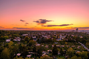 suburbs area  at sunset near Frankfurt Germany in early Autumn