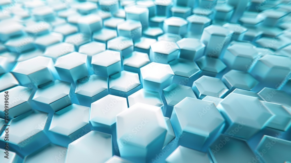 Poster a blue and white image of a pattern of hexagons