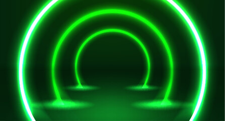 Theme product display podium neon laser green cyber background. Vector.