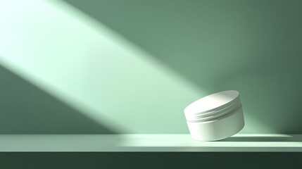 A simple, minimalist product display with a green background and a white circular platform.