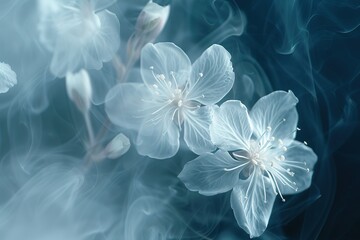 Fototapeta premium Yellow tulips. Floral background. Flowers in curls of smoke. Close-up. Nature. 