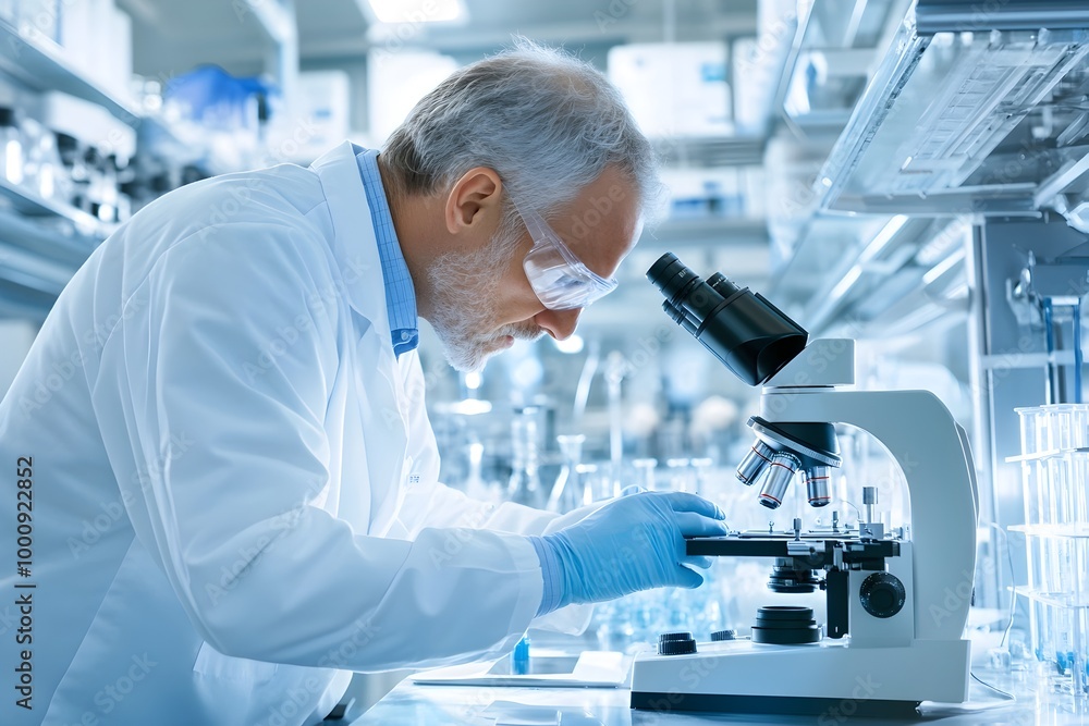 Wall mural meticulous scientist examining sample in state of the art laboratory