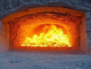 Close-Up View of a Cement Kiln Interior with Intense Heat and Flames, Highlighting the Precision Control Required in the Cement Production Process