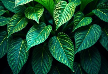 Fototapeta premium Abstract texture of green leaf, a nature-inspired background featuring tropical foliage