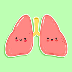 Sticker Lungs character. Vector hand drawn cartoon kawaii character illustration icon. Isolated on green background. Lungs character concept