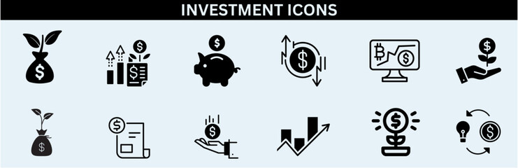 Inflation icon: Price Increase, Cost Surge, Inflation Rate, Economic Impact, and Consumer Prices. Investment Icons set vector illustrator. Finance, Profit, Asset, Investor, Economy. Simple outline