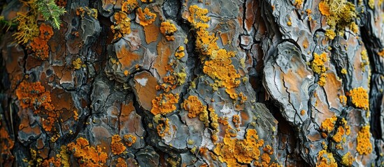 Detailed Photo Of The Bark Of A Pine Tree In The Middle Of The Forest Full Of Lichen And Moss