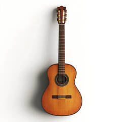 An acoustic guitar against a white background, an instrument of timeless melodies.