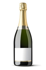 Realistic bottle of champagne mock up isolated over white background