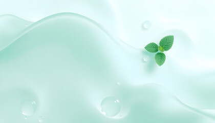 Mint Leaves Floating on Water Drops.