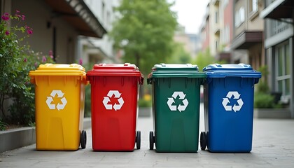 Four Recycling Bins In a Row.