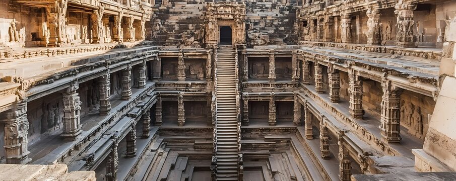 The ancient stepwells of Rani ki Vav in Gujarat, with its elaborate carvings and descending steps