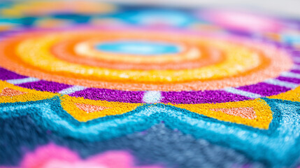 Colorful Carpet, Mandala, Diwali Festiwal Celebration, Traditional Rituals in India, Colorful Background, Light’s Victory, Intricate Rangoli Patterns on the Floor Made of Colored Powders.