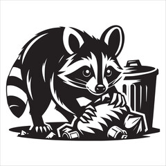 Obraz premium Raccoon Vector Illustration in black and white - Raccoon Clipart design