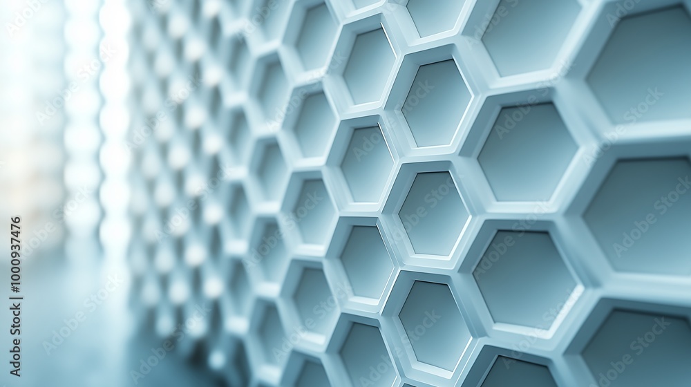Aufkleber 3d render of white hexagons on light grey background, futuristic abstract wallpaper with copy space 