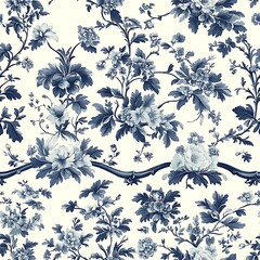 A blue floral pattern set against a white background, vibrant yet delicate in its simplicity.