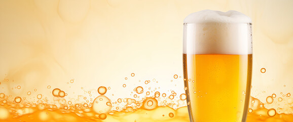 Fresh beer glass with foam and drops
