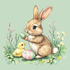 Beautiful Chick Watercolor Clipart, Baby Animal Colored Design for Your Corporate and Business Graphic Resource or Creative Project, Ai Generative