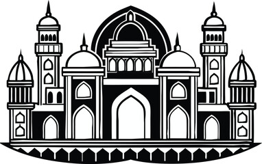 Muslim cityscape black monochrome silhouette background  