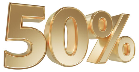 Number 50 Percent Off Sale Gold Number 3D