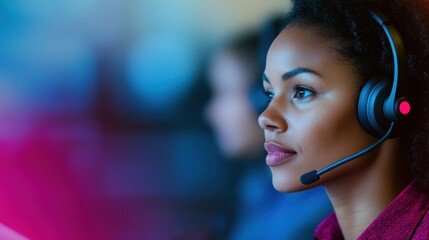 A diverse team of customer service representatives engages with clients through headsets in a contemporary office setting