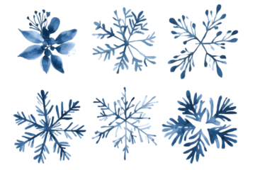 Snowflakes watercolor collection isolated on transparent background