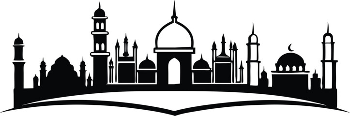 Muslim cityscape black monochrome silhouette background  