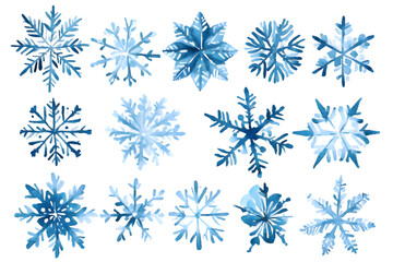 Snowflakes watercolor collection isolated on transparent background