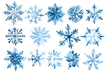 Snowflakes watercolor collection isolated on transparent background