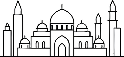 Muslim cityscape black monochrome silhouette background  