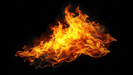 Fototapeta premium A vivid, solitary fire flame shines vibrantly on a dark background, resulting in a captivating high-resolution image