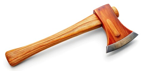 A detailed depiction of a wooden-handled axe against a clean white background, perfect for design projects and artistic applications showcasing its rugged elegance.