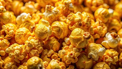 A detailed view of scrumptious popcorn featuring golden kernels, ideal for backgrounds related to food and snacks, capturing their delightful texture and irresistible appeal.