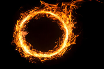 Fototapeta premium Fire flame circle isolated on black background
